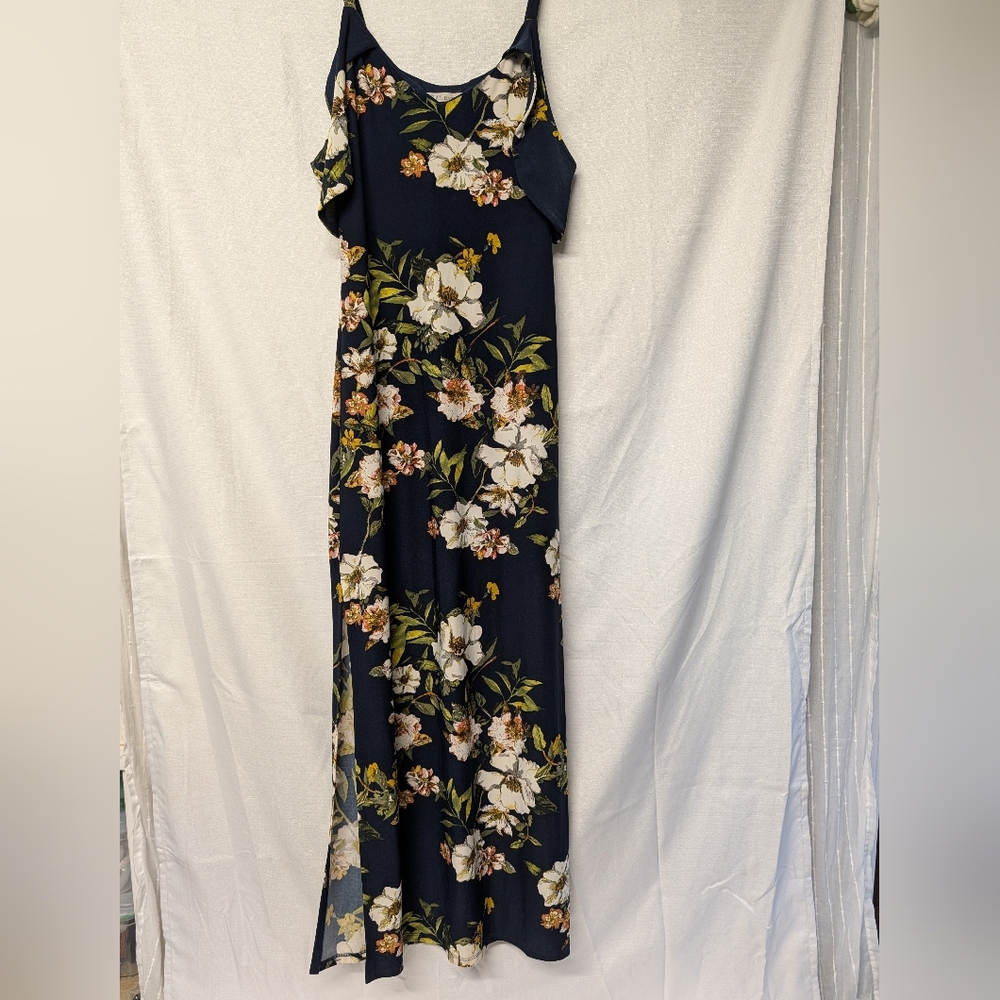 Rachel Roy Floral Navy Cold-Shoulder Maxi Dress Size Small